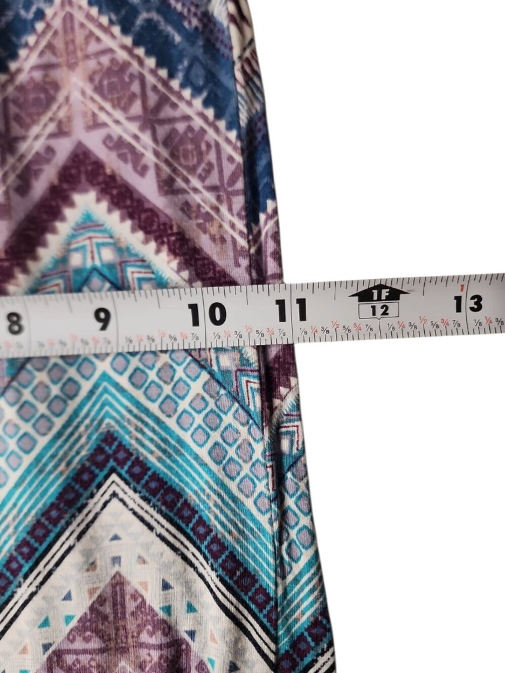Chevron Wide Leg Palazzo Pants Teal Purple Boho Flowy Sz L | Resort Vacation Bea - Picture 9 of 13